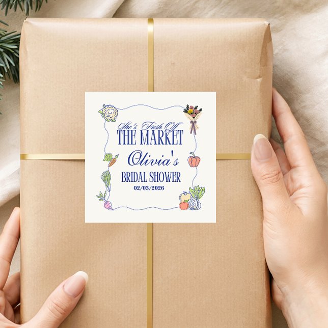 Frische Ware auf dem Markt: Willkommen zur Bridal  Quadratischer Aufkleber (Fresh Off the Market Bridal Shower Welcome To Square Sticker)