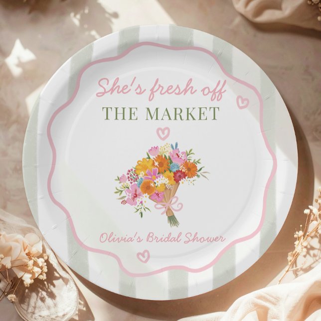 Frische Ware vom Markt Rosa Grüne Hochzeitsdusche  Pappteller (Von Creator hochgeladen)