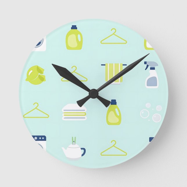 Frische Wäschetag-Muster Runde Wanduhr (Vorderseite)