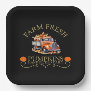 Frische Wasserfarbenkürbisse Blätter fallen Herbst Pappteller