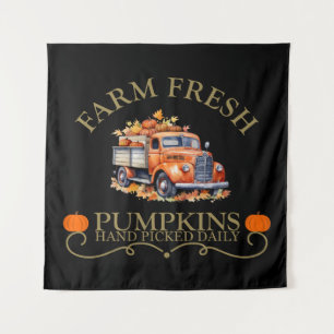 Frische Wasserfarbenkürbisse Blätter fallen Herbst Wandteppich