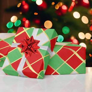 Frische Weihnachten Kariert Red Green Gold & White Geschenkpapier