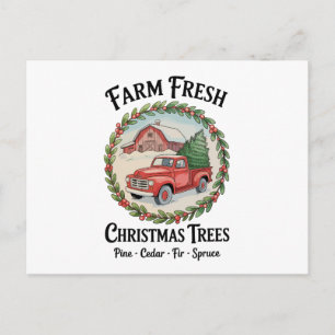 Frische Weihnachtsbäume alter roter LKW Vintage Feiertagspostkarte