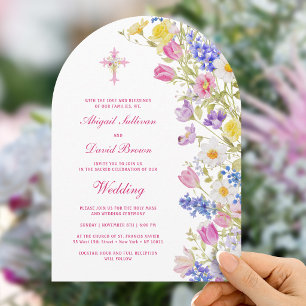 Frische Wiesenblumenbogen religiöse Hochzeit Einladung