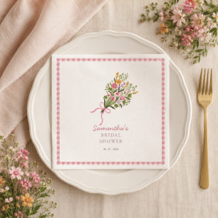Frische Willkommensanzeige mit rosa Gingham direkt Serviette