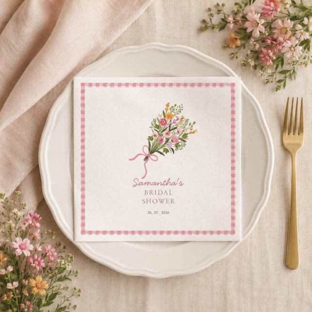 Frische Willkommensanzeige mit rosa Gingham direkt Serviette (Von Creator hochgeladen)