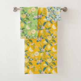 Frische Zitronen-Blumen-Botanik-Muster  Badhandtuch Set