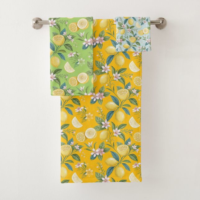 Frische Zitronen-Blumen-Botanik-Muster  Badhandtuch Set (Insitu)