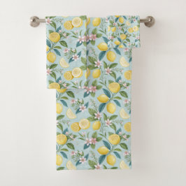 Frische Zitronen-Blumen-Botanik-Muster  Badhandtuch Set