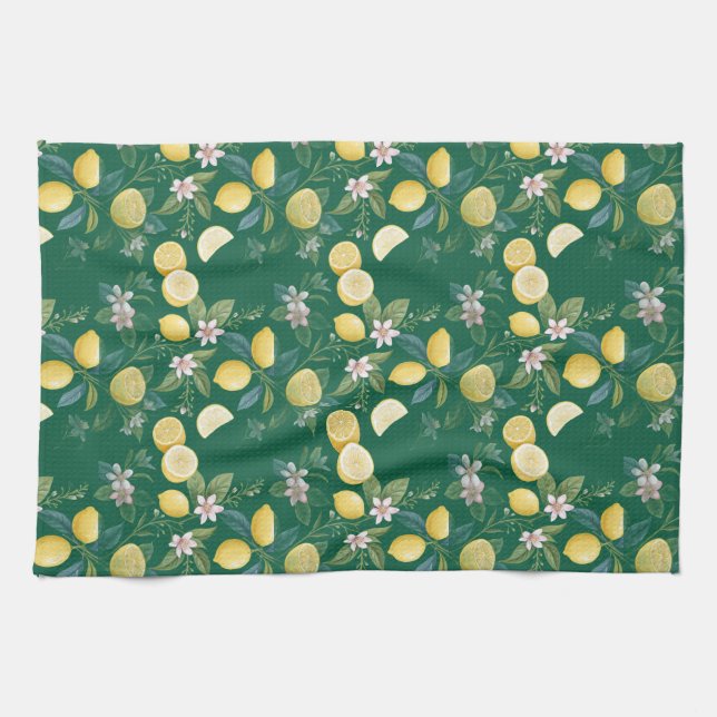 Frische Zitronen-Blumen-Botanik-Muster  Geschirrtuch (Horizontal)