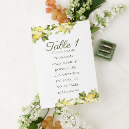 Frische Zitronen-Hochzeit-Sitzplan-Karte Tischnummer