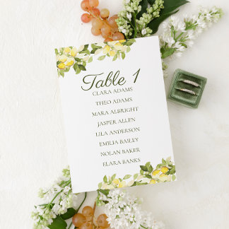 Frische Zitronen-Hochzeit-Sitzplan-Karte Tischnummer