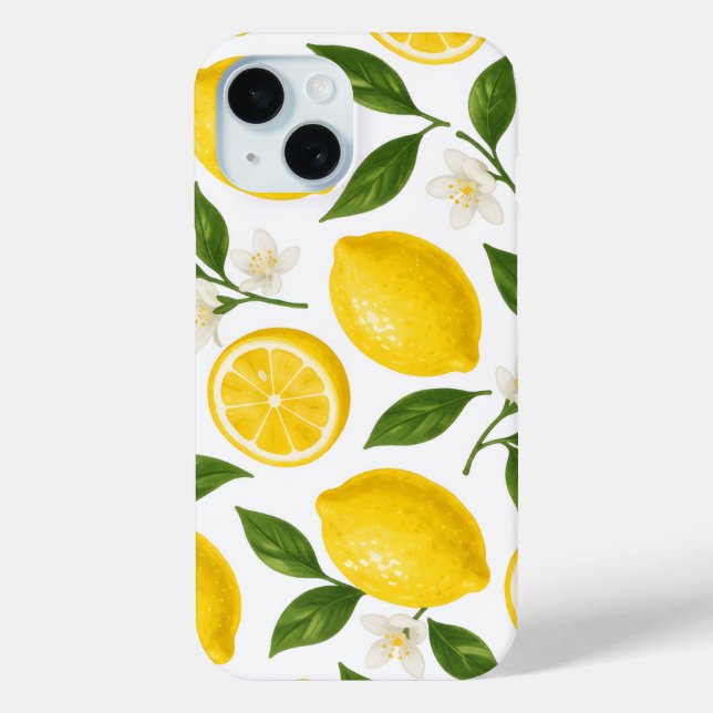 Frische Zitronenmuster mit Blättern und Blüten  Case-Mate iPhone Hülle (Rückseite)