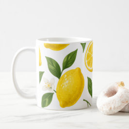 Frische Zitronenmuster mit Blättern und Blüten  Kaffeetasse