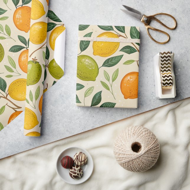 Frische Zitrusernte Botanisch  Geschenkpapier (Kunsthandwerk)
