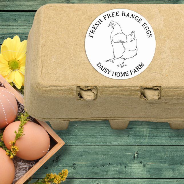 Frischeier Runder Aufkleber (Fresh free range chicken eggs custom sticker with simple hen line drawing )