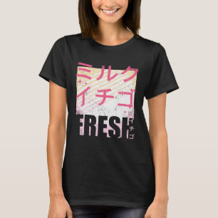 Frischer Erdbeermilch Japanischer Text 90er Retro T-Shirt