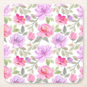 Frischer Frühlingsvibe: Rosa und lila Blumendesign Rechteckiger Pappuntersetzer