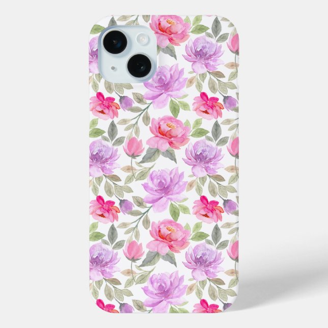 Frischer Frühlingsvibe: Rosa und lila florales Des Case-Mate iPhone Hülle (Rückseite)