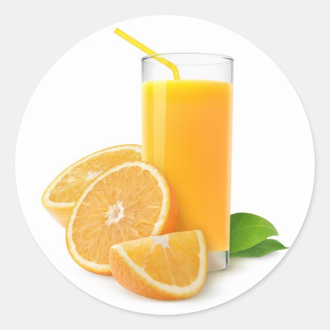 Frischer Orangensaft in einem Glas Runder Aufkleber (Vorderseite)