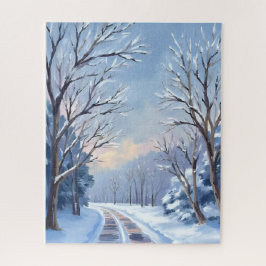 Frischer Schneefall | Winterstraße Wasserfarbe Nat Puzzle