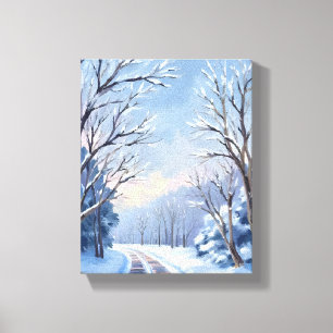 Frischer Schneefall   Winterstraße Wasserfarben Na Leinwanddruck