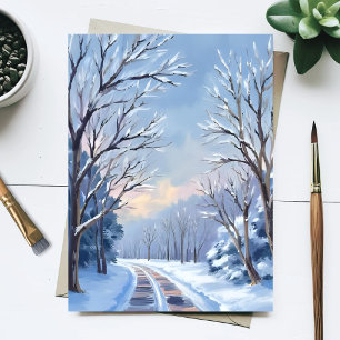 Frischer Schneefall Winterstraße Wasserfarben Na Postkarte