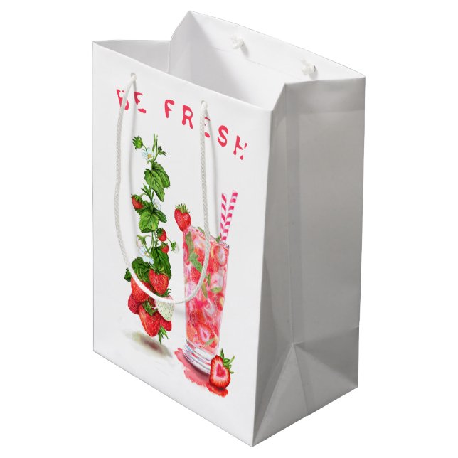 Frischer Strawberry Drink Geschenkbeutel - Benutze Mittlere Geschenktüte (Rückseite Schrägansicht)