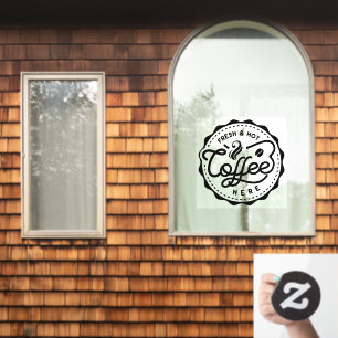 Frischer und heißer Kaffee hier Fensteraufkleber