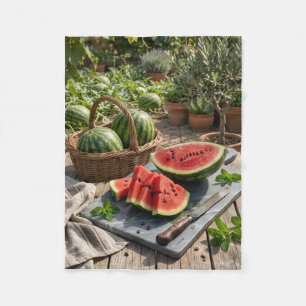 Frischer Wassermelonen-Rustikale-Picknick-Fruchtko Fleecedecke