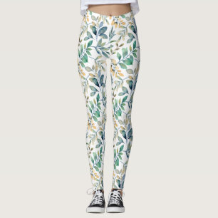 Frisches Aquarell-Grün- und Gelb-Blattmuster Leggings