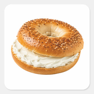 Frisches Bagel mit Creme-Käse-Kunst Quadratischer Aufkleber