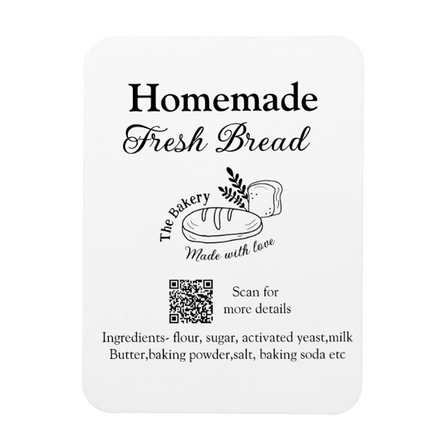 Frisches Brot und Backwaren mit Namen, Zutaten Q o Magnet (Vertikal)