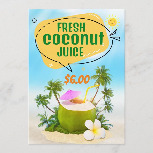 Frisches Coconut Juice Menü Menükarte (Vorderseite)