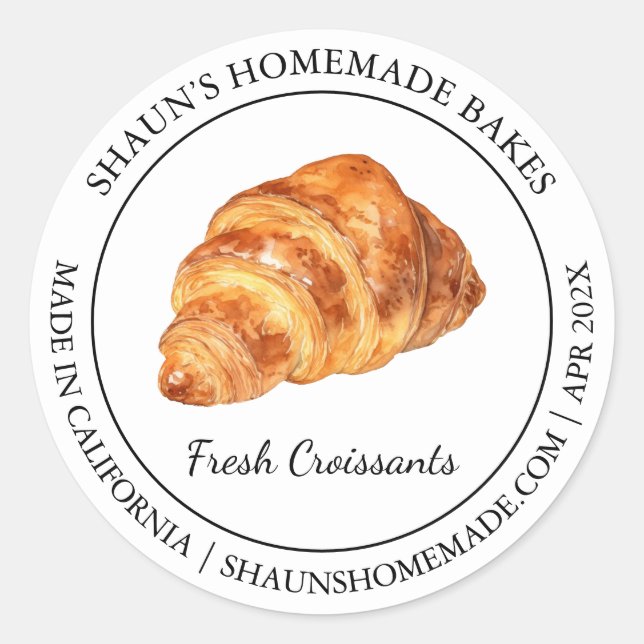 Frisches Croissant Backen Modernes Label Runder Aufkleber (Vorderseite)
