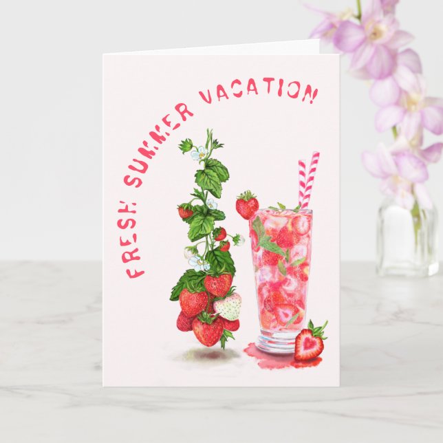 Frisches Erdbeeren Drink Sommerkarte Karte (Orchidee)