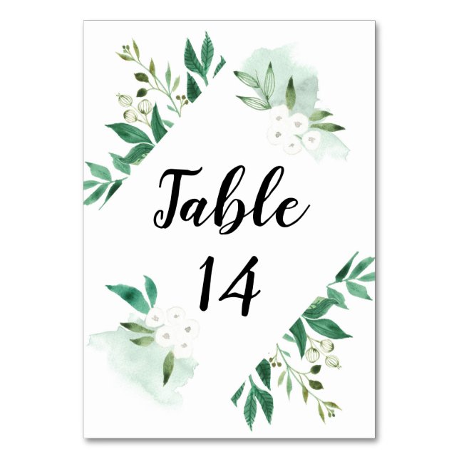 Frisches Foliage Minze Hochzeitstich Tischnummer (Vorderseite)