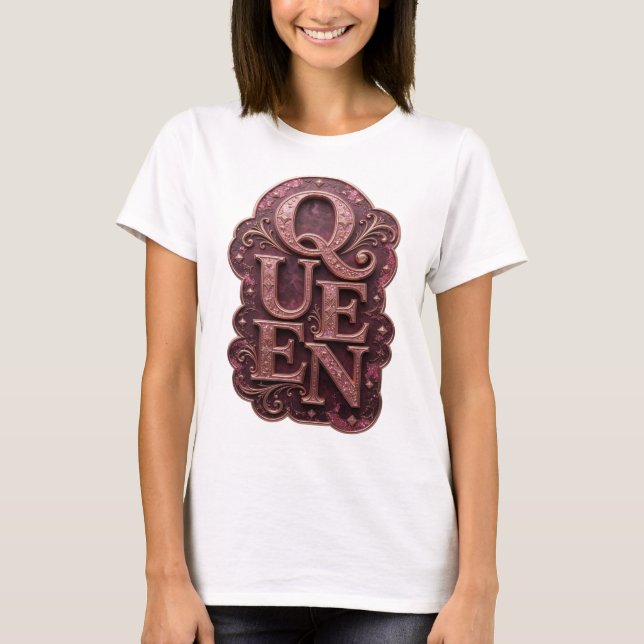 Frisches Gold QUEEN Textdesign T-Shirt (Vorderseite)