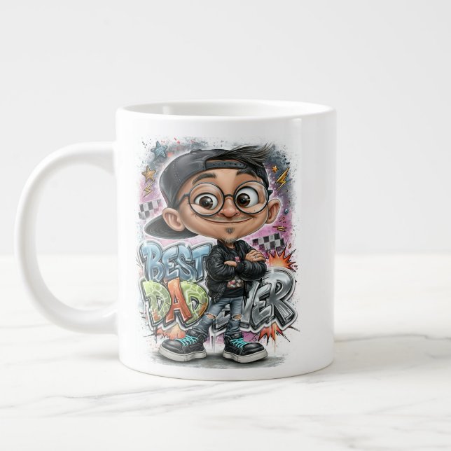 Frisches Graffiti Bester Vater Jumbo-Tasse (Links)