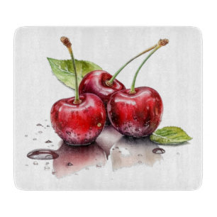 Frisches Kirschtrio in Aquarell Schneidebrett