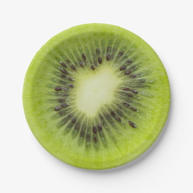 Frisches Kiwi. Runde Scheibe abgeschieden Pappteller (Vorderseite)