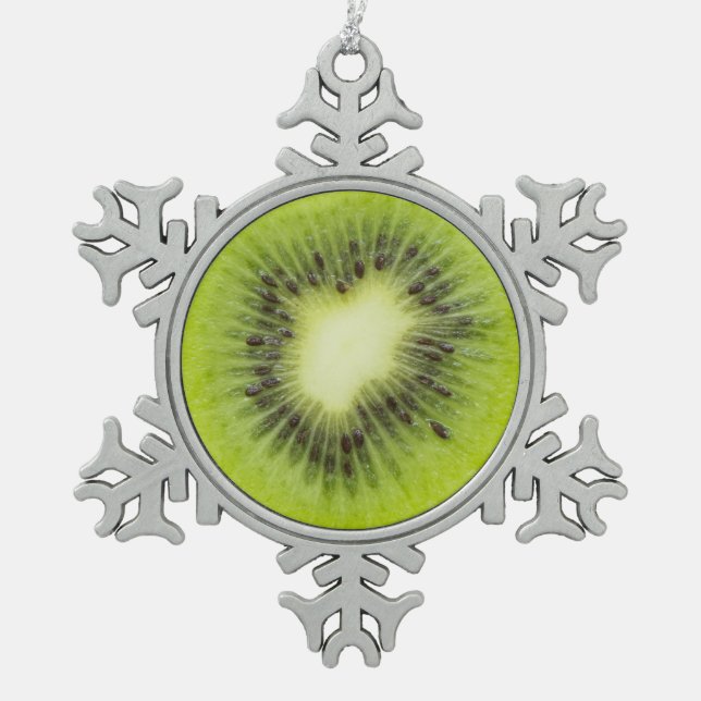 Frisches Kiwi. Runde Scheibe abgeschieden Schneeflocken Zinn-Ornament (Vorderseite)