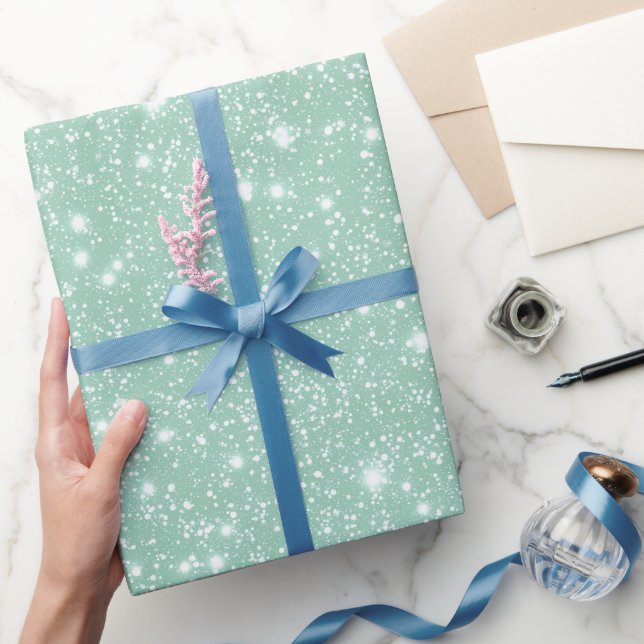 Frisches Minzgrün Weisses Glittermuster Geschenkpapier (Schenken)