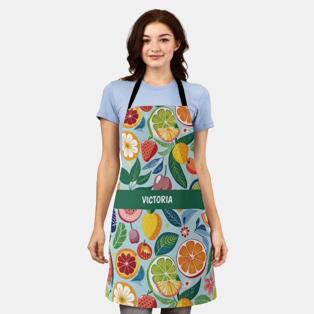 Frisches Obst Blumenmuster Schürze (Getragen)