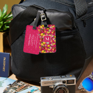 Frisches Obst Erdbeeren & ZitronenMonogramm - Rosa Gepäckanhänger