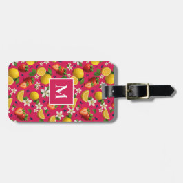 Frisches Obst Erdbeeren & ZitronenMonogramm - Rosa Gepäckanhänger