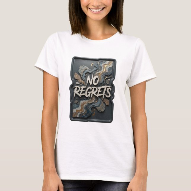 Frisches Silber OHNE BEDAUERN 3D-Textkunst T-Shirt (Vorderseite)