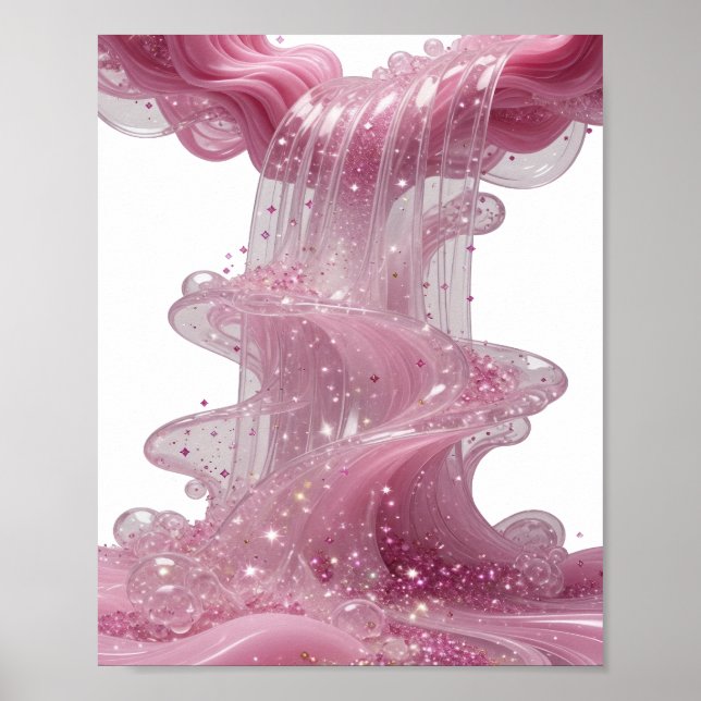 Frisches Silbernes PINK GLITTER WASSERFALL Tragbar Poster (Vorne)