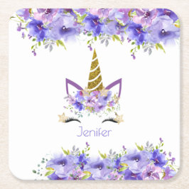 Frisches Violett Einhorn Geburtstagsdekoration Rechteckiger Pappuntersetzer