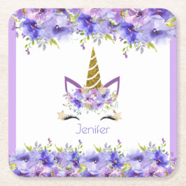 Frisches Violett Einhorn Geburtstagsdekoration Rechteckiger Pappuntersetzer